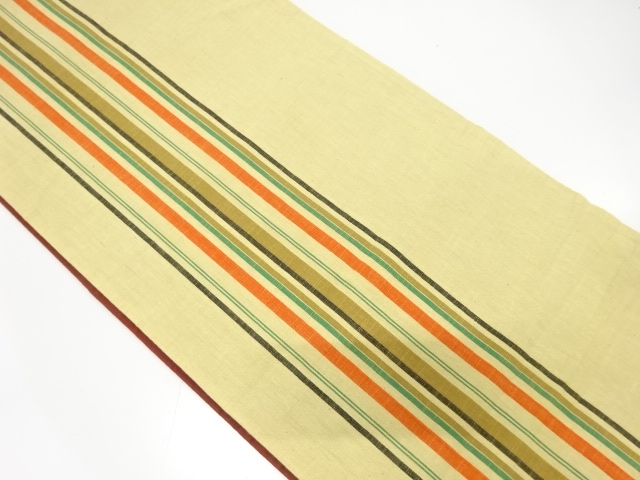 アンティーク　綿紬　縞模様織り出し全通袋帯（材料）